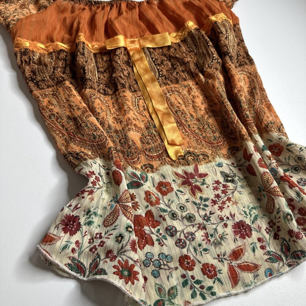 Vintage Boho Patchwork Size Small Top Puff Sleeve Floral Paisley Y2K Milkmaid - Picture 5 of 12